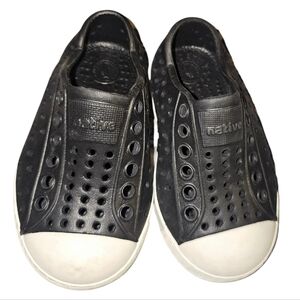 Native Black Perforated Slip-Ons with White Toe Caps
